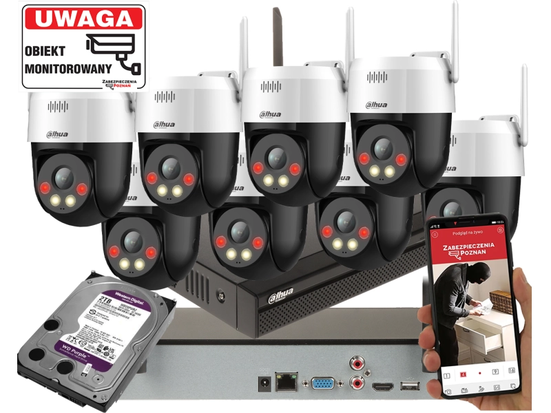 Monitoring firmy 8 kamer WiFi Dahua 5MPx SD2A500HB-GN-AW-PV-0400-S2 Detekcja ruchu Alarm Mikrofon Aplikacja