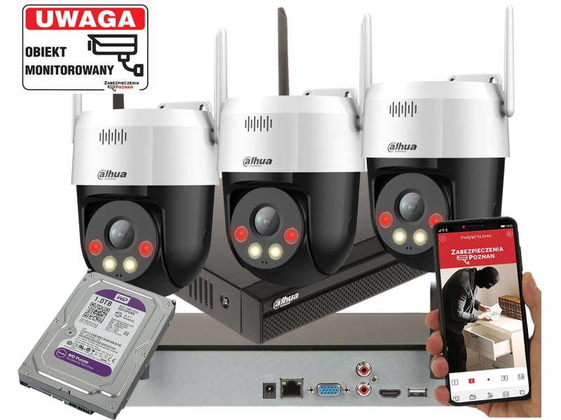 Monitoring podwórka 3 kamery WiFi Dahua 5MPx SD2A500HB-GN-AW-PV-0400-S2 Detekcja ruchu Alarm Mikrofon Aplikacja