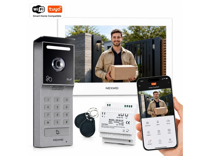 Wideodomofon Nexwei 2-żyłowy NW-ZIP-2W Podświetlany szyfrator, kąt widzenia 150°, czytnik zbliżeniowy, Aplikacja Tyua