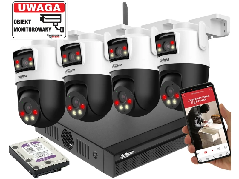 Zestaw 4 kamer WiFi Dahua 5MPx P5D-5F-PV-0280B/0600B Picoo Dual D1 Inteligentne śledzenie AI Smart Dual Illumination Alarm