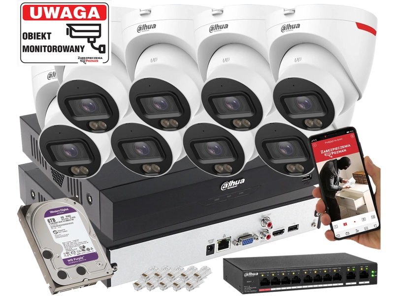 Profesjonalny zestaw do monitoringu firmy IP 8x kamera IPC-HDW2849T-S-LED-0280B-PRO 8MPx WizSense WizColor SMD PLUS Mikrofon