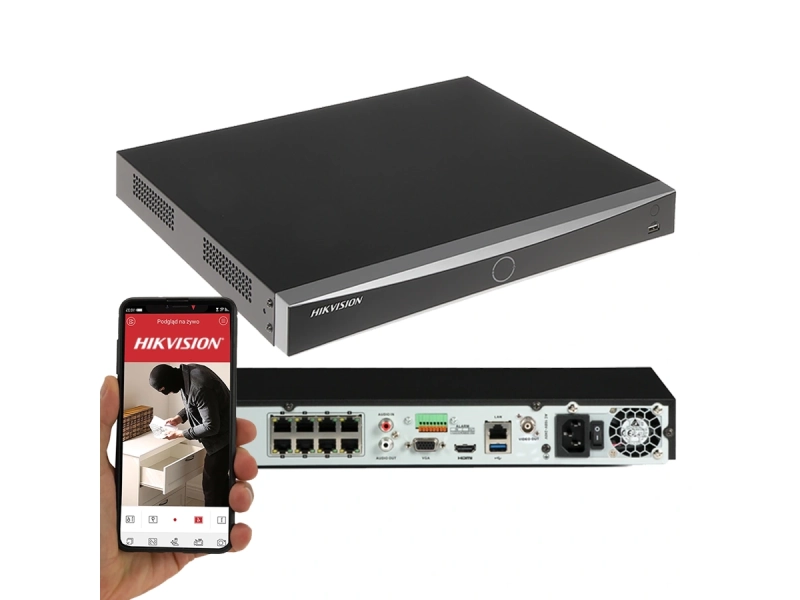 Monitoring stacji benzynowej rejestrator IP Hikvision POE na 8 kamer IP do 12 Mpx