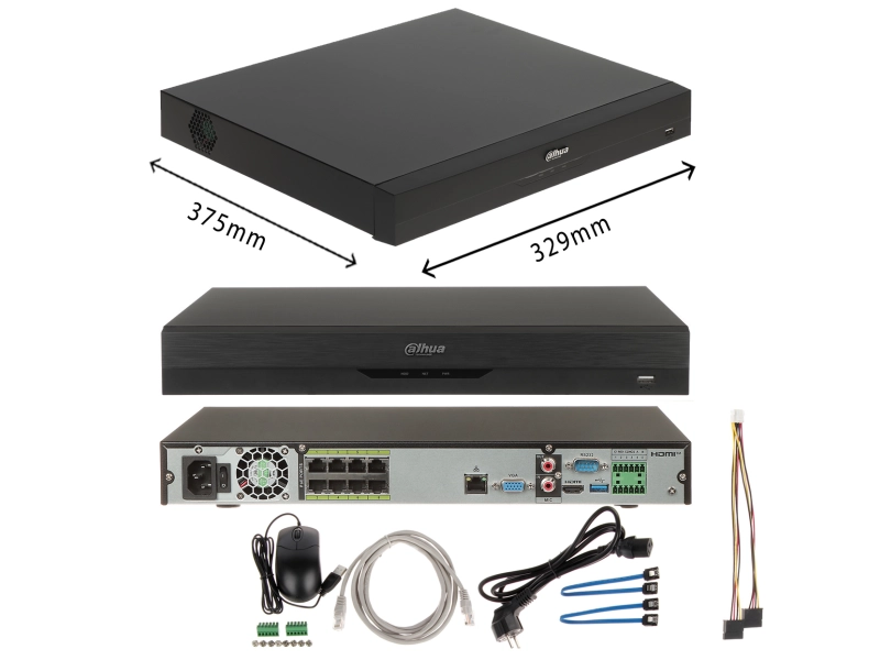 Rejestrator IP NVR5208-8P-EI Dahua na 8 kamer, 8 kanałów PoE do 32 Mpx Analityka AI SMD+ WizSense