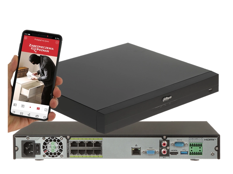 Rejestrator IP NVR5208-8P-EI Dahua na 8 kamer, 8 kanałów PoE do 32 Mpx Analityka AI SMD+ WizSense