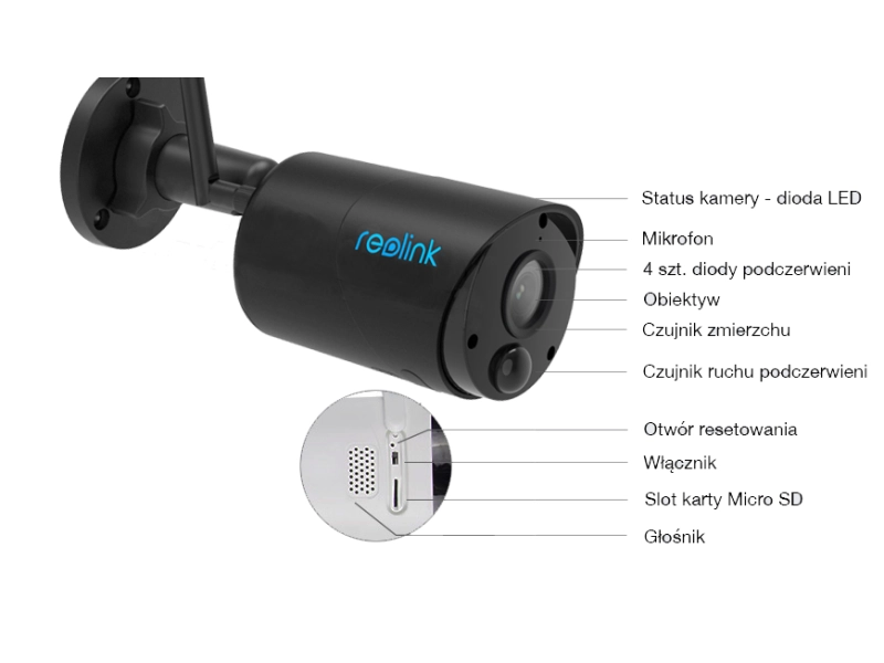 Kamera czarna z solarem Reolink Argus ECO-V2 3Mpx Akumulator Mikrofon MicroSD