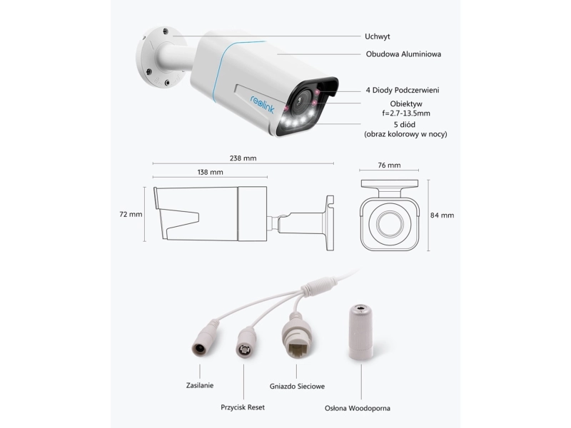 System Monitoringu IP 6x Kamera zewnętrzna IP Reolink P430 8Mpx 4K Inteligentna Detekcja MicroSD POE