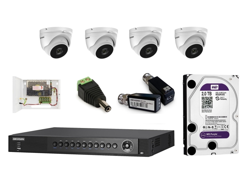 DS-2CE56H1T-IT3 5 MPx IP67 IR40 analogowy kompletny zestaw na 4 kamery kopułowe Hikvision 5Mpx. Idealny do monitoringu domu.