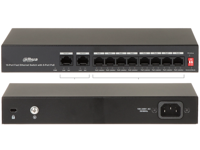 Switch POE Dahua PFS3010-8ET-65 8-Portów