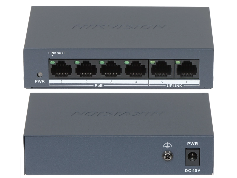 Switch PoE DS-XS0106-P 4-PORTOWY Hikvision do monitoringu