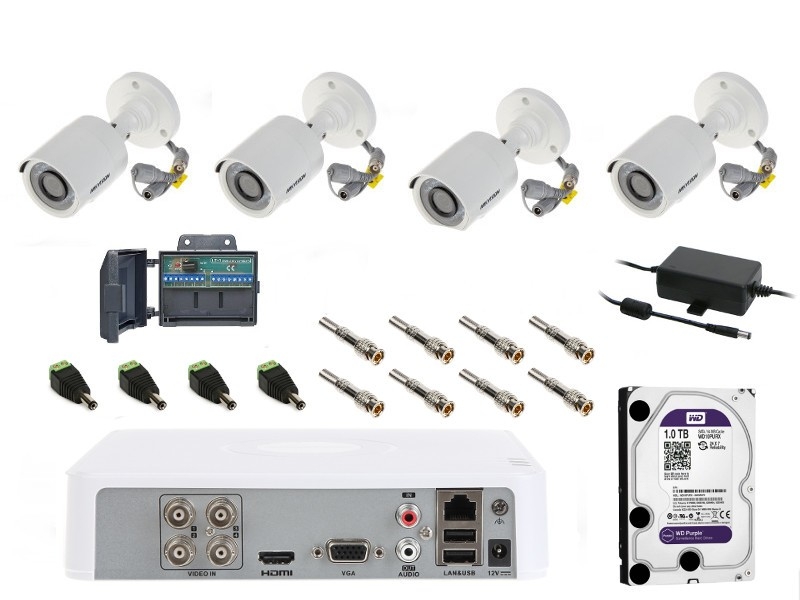 Tani zestaw monitoringu na 4 kamery HD-TVI z dyskiem 1TB w jakości FULL HD