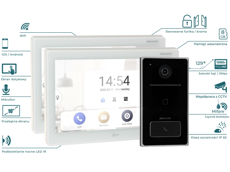 Wideodomofon WiFi IP Hikvision 2 Duże Monitory 10