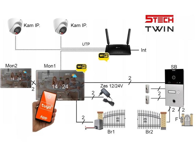 Wideodomofon 2 przewodowy 5TECH TWIN monitor 10