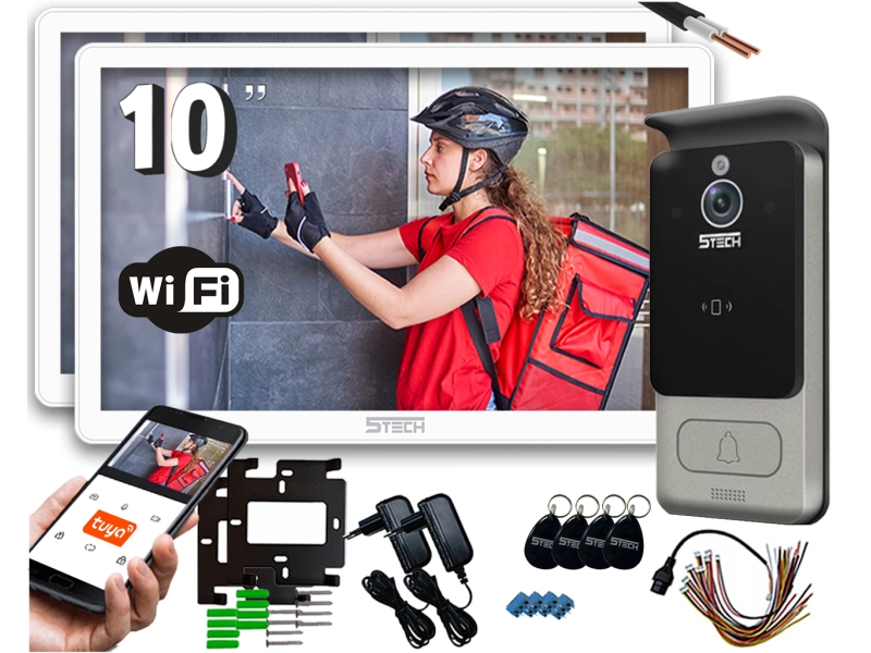 Wideodomofon 2-żyłowy 5Tech 2x Virgo Plus 10" Stacja 82228C Biały Podświetlany dzwonek, kąt widzenia 160°, czytnik zbliżeniowy Aplikacja Tyua