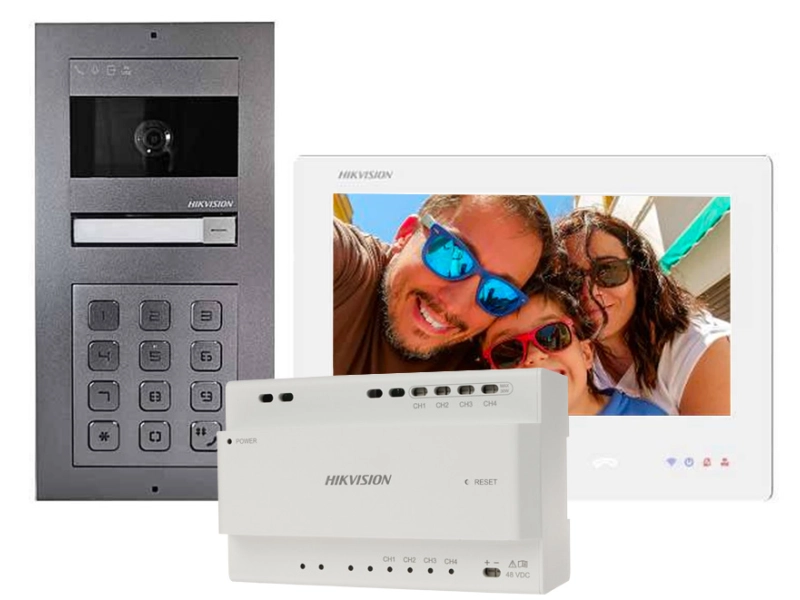 Wideodomofon 2 żyłowy Hikvision Zestaw DS-KIS704EY-ACW2/ALUMINUM Switch Android MicroSD