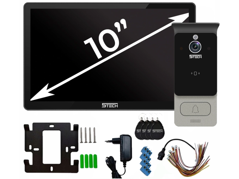 Wideodomofon 2-żyłowy na furtkę i bramę WiFi 5Tech 82228C Virgo Plus monitor 10'' szeroki kąt widzenia 160°, czytnik zbliżeniowy Aplikacja Tyua