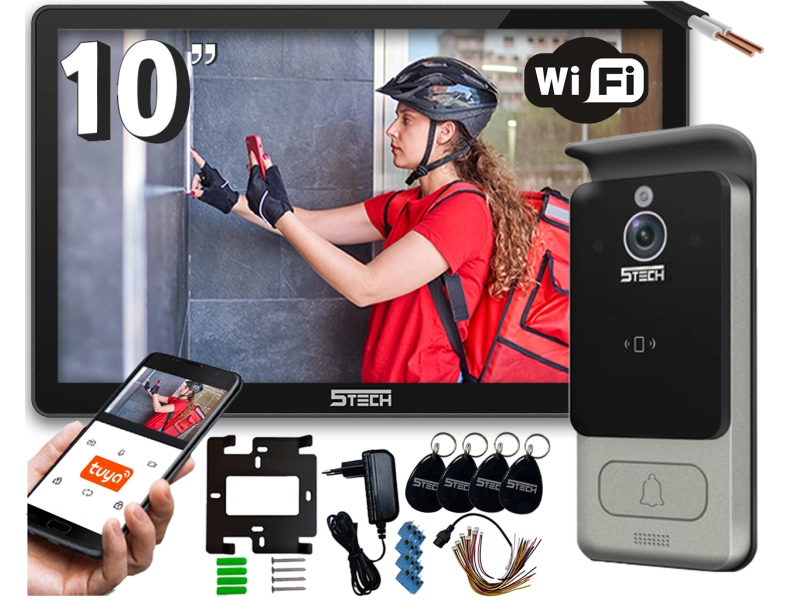 Wideodomofon 2-żyłowy na furtkę i bramę WiFi 5Tech 82228C Virgo Plus monitor 10'' szeroki kąt widzenia 160°, czytnik zbliżeniowy Aplikacja Tyua