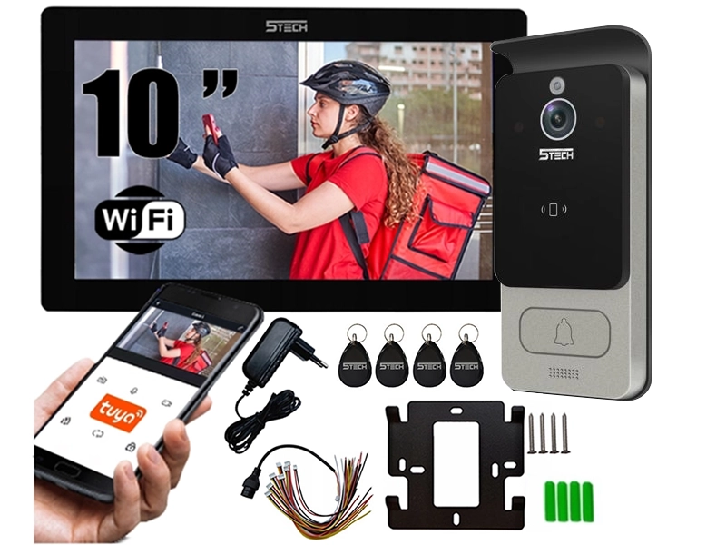 Wideodomofon 2-żyłowy na furtkę i bramę WiFi 5Tech 82228C Virgo monitor 10'' szeroki kąt widzenia 160°, czytnik zbliżeniowy Aplikacja Tyua