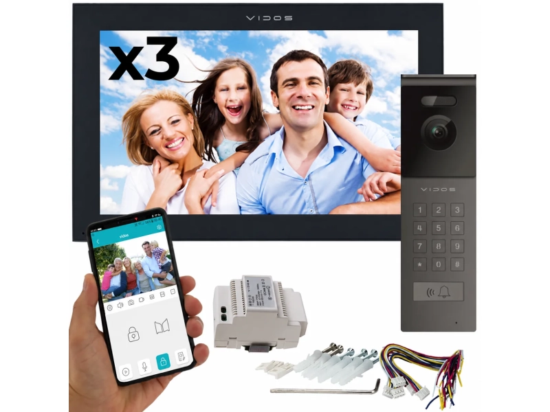 Wideodomofon jednorodzinny WIFI Vidos X M14B-X + S12D 3 duże monitory Android Podczerwień MicroSD