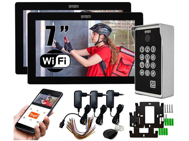 Wideodomofon WIFI 5tech IP 2 Monitory Verus 7" Furtka Brama Smartfon Czytnik Kart Zdjęcia