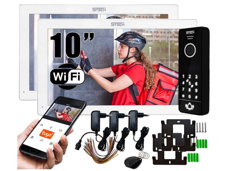 Wideodomofon WIFI 2 monitory 5tech Verus(W) 10" 84207 FullHD Telefon Podczerwień MicroSD