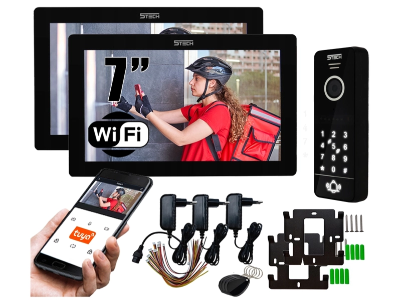 Wideodomofon WIFI 5tech 2 Monitory Verus One 7" Stacja 84207 FullHD Telefon Czytnik Kart
