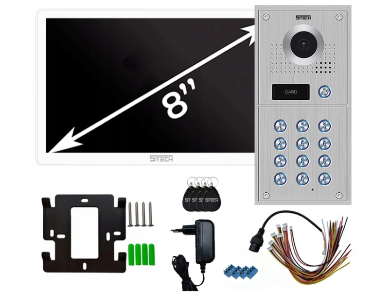 Wideodomofon do domu jednorodzinnego 2 przewodowy 5TECH TWIN monitor 8