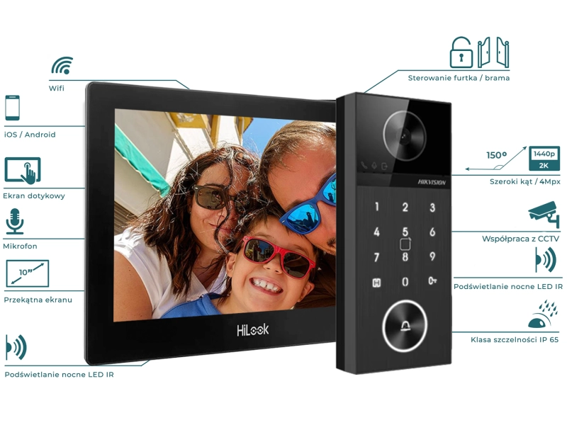 Wideodomofon IP HiLook by Hikvision zestaw IP-VIS-PRO-K Kamera 2K 4Mpx WiFi Szyfrator Czytnik Breloków Mifare