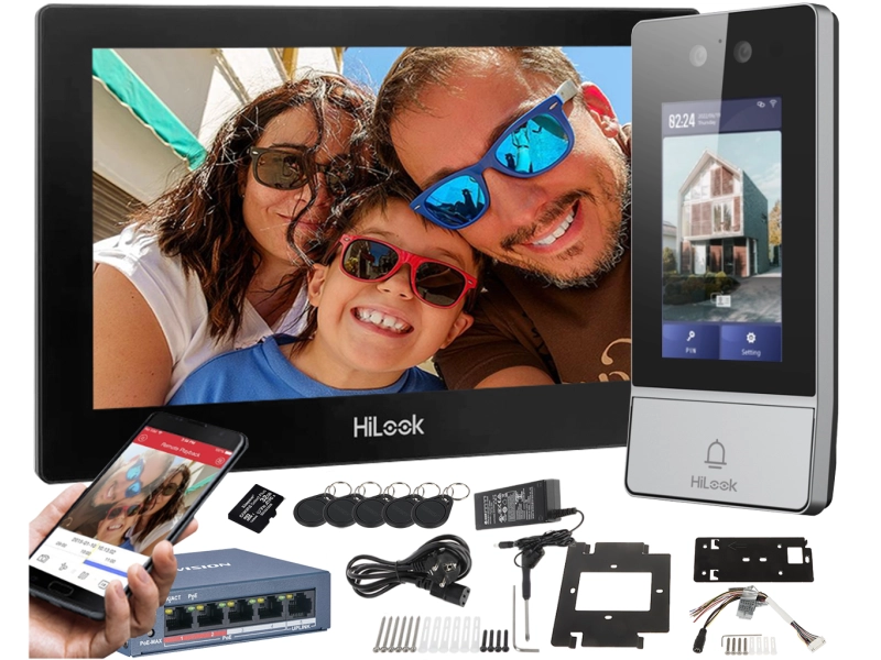 Wideodomofon IP HiLook by Hikvision zestaw IP-VIS-ULTRA Podówjna kamera 2x2 Mpx WiFi Szyfrator Czytnik Breloków Mifare