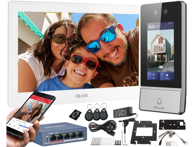 Wideodomofon IP HiLook by Hikvision zestaw IP-VIS-ULTRA-W Podówjna kamera 2x2 Mpx WiFi Szyfrator Czytnik Breloków Mifare