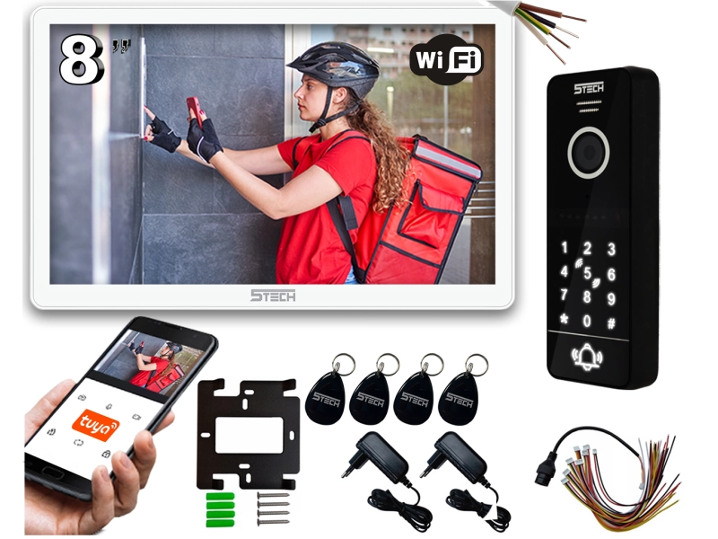 Wideodomofon WiFi 5tech Monitor Verus(W) 8" Stacja 84207 Telefon Czytnik Kart