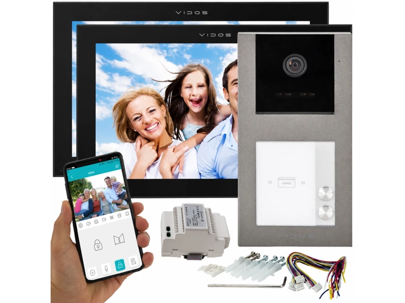 Wideodomofon dwuabonentowy Vidos X M14B-X + S11-2 Duże monitory WiFi Android Podczerwień RFID MicroSD