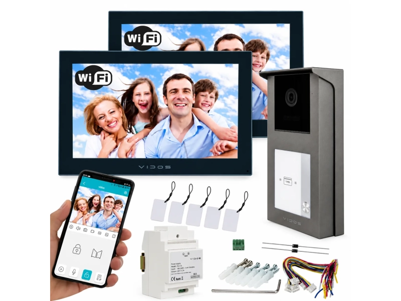 Wideodomofon Jednorodzinny Vidos 2IP na 2 Monitory 7" M205B-X Wifi + Stacja S201-1