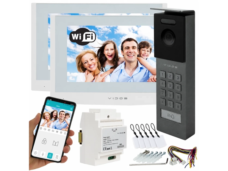 Wideodomofon 2IP 2 żyłowy Vidos z dwoma monitorami M200W-X + stacja S202 v2 Android Podczerwień MicroSD