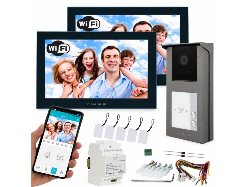 Wideodomofon Dwurodzinny Vidos 2IP na 2 Monitory 7" M205B-X Wifi + Stacja S201-2