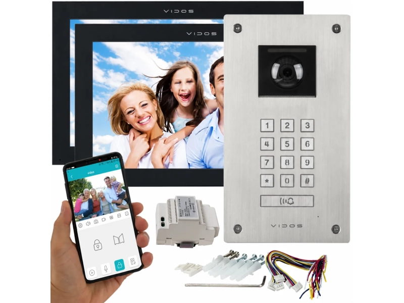 Wideodomofon podtynkowy 2 monitory Vidos M14B-X WiFi Stacja podtynkowa S14D Aplikacja
