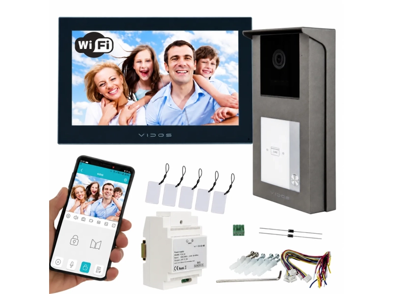 Wideodomofon Jednorodzinny Vidos 2IP 2 żyłowy Monitor 7 M205B-X Wifi + Stacja S201-1