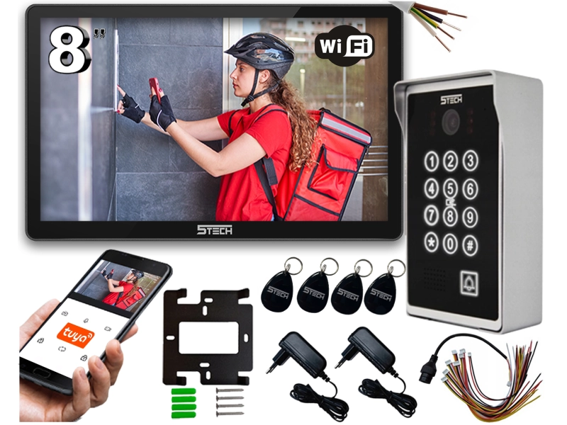 Wideodomofon WIFI 5tech IP Monitor 8" Telefon Czytnik Kart