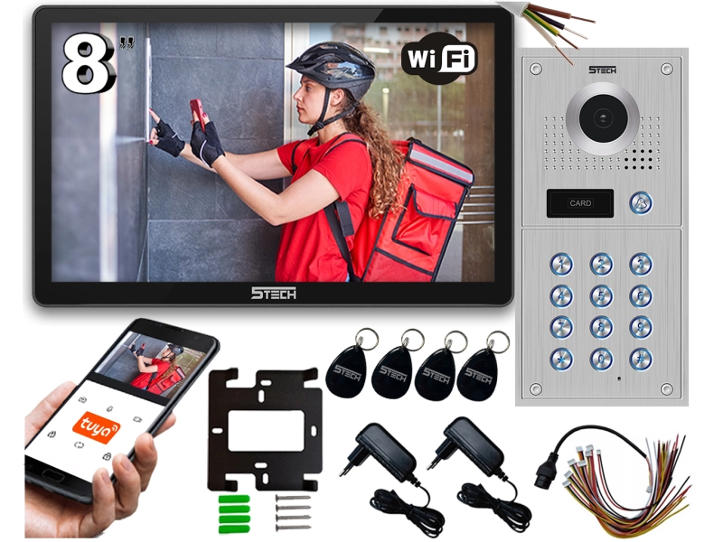 Wideodomofon WIFI 5tech Monitor 8" Stacja 84222 Android iOS Czytnik Kart Kąt 170°