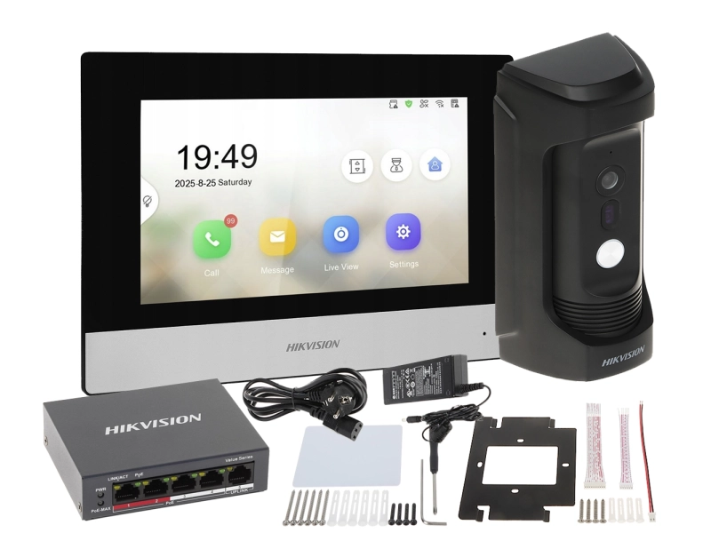 Wideodomofon Hikvision zestaw IP DS-KH6320-WTE1/EU + DS-KB8113-IME1(B) Kamera 2Mpx z regulowanym kątem widzenia