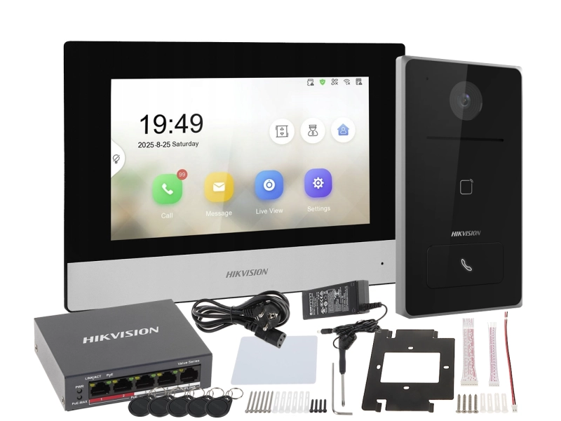 Wideodomofon Hikvision zestaw IP DS-KH6320-WTE1/EU + DS-KV6133-WME1/SU Kamera 2Mpx z szerokim kątem widzenia ok. 129°, Czytnik Zbliżeniowy
