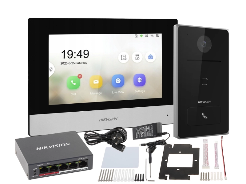 Wideodomofon Hikvision zestaw IP DS-KH6320-WTE1/EU + DS-KV6133-WME1/SU Kamera 2Mpx z szerokim kątem widzenia ok. 129°, Czytnik Zbliżeniowy