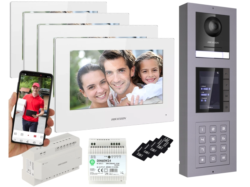 Wideodomofon HIKVISION 2-żyłowy 4 DOTYKOWE MONITORY STACJA NATYNKOWA z KAMERĄ 2Mpx Podświetlanym SZYFRATOREM i WYŚWIETLACZEM LOKATORÓW