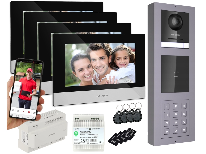 Wielorodzinny Wideodomofon ZESTAW HIKVISION 2-żyłowy Modułowy NATYNK Stacja Bramowa z KAMERĄ 2Mpx Podświetlanym SZYFRATOREM I CZYTNIKIEM KART ŻBLIŻ