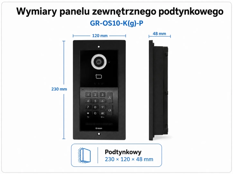 Wideodomofon IP Greon GR-IS2IPS + GR-OS10KG-P Podtynkowy Android 10 WiFi Tuya RFID