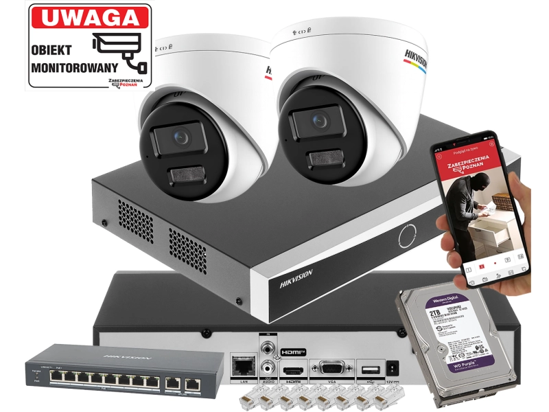 Mały zestaw 2 kamer IP Hikvision DS-2CD1367G3-LIU 6Mpx ColorVu, Smart Hybrid Light, Detekcja ruchu MD 3.0
