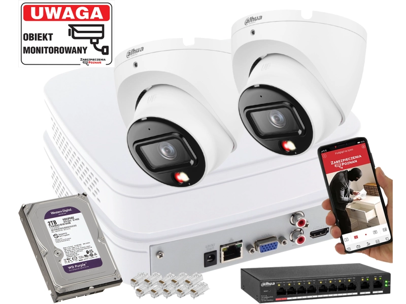 Mały zestaw monitoringu 2x kamera IP Dahua IPC-HDW1639T-A-IL-0280B-S6 6Mpx SMD człowiek + Smart Dual Light + Full-Color