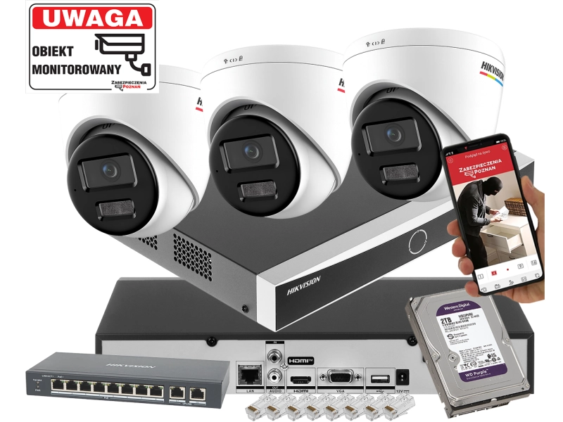 Zestaw 3 kamer IP Hikvision DS-2CD1367G3-LIU 6Mpx ColorVu, Smart Hybrid Light, Detekcja ruchu MD 3.0