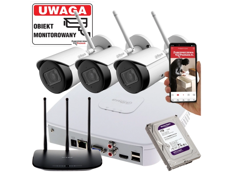 Monitoring domu 3 kamery WiFi 4MPx IPC-HFW1430DS-SAW-0280B Detekcja ruchu Mikrofon Aplikacja