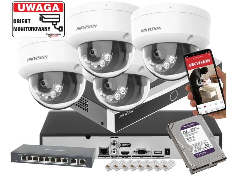 Zestaw kamer kopułowych IP Hikvision 4x DS-2CD1147G2H-LIU 4Mpx ColorVu, Smart Hybrid Light, Detekcja ruchu MD 2.0