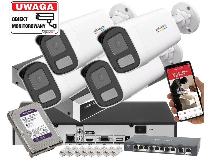 Zestaw kamer tubowych IP Hikvision 4x DS-2CD1T67G3-LIU 6Mpx ColorVu, Smart Hybrid Light, Detekcja ruchu MD 3.0